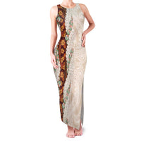 Aloha Hawaii Mikioi Lei Family Matching Tank Maxi Dress and Hawaiian Shirt Cattail Red Tropical Flower Pattern LT14 Mom's Dress Cattail Red - Polynesian Pride