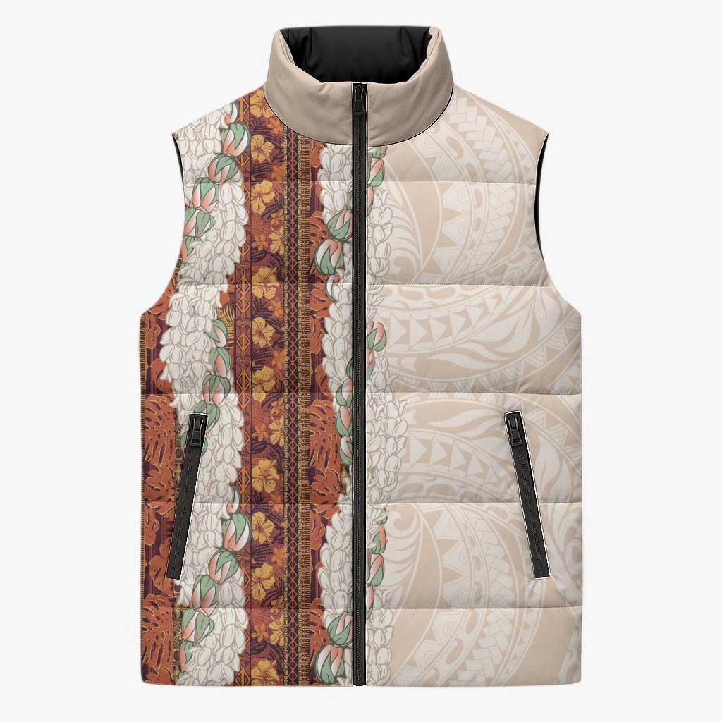 Aloha Hawaii Mikioi Lei Sleeveless Puffer Jacket Cattail Red Tropical Flower Pattern LT14 Unisex Cattail Red - Polynesian Pride