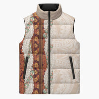 Aloha Hawaii Mikioi Lei Sleeveless Puffer Jacket Cattail Red Tropical Flower Pattern LT14 Unisex Cattail Red - Polynesian Pride