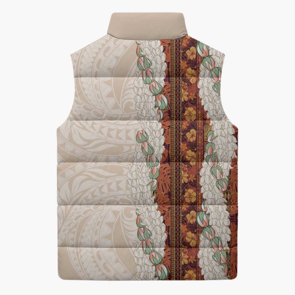 Aloha Hawaii Mikioi Lei Sleeveless Puffer Jacket Cattail Red Tropical Flower Pattern LT14 - Polynesian Pride