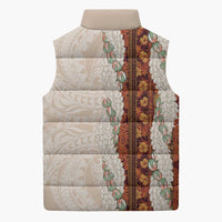 Aloha Hawaii Mikioi Lei Sleeveless Puffer Jacket Cattail Red Tropical Flower Pattern LT14 - Polynesian Pride