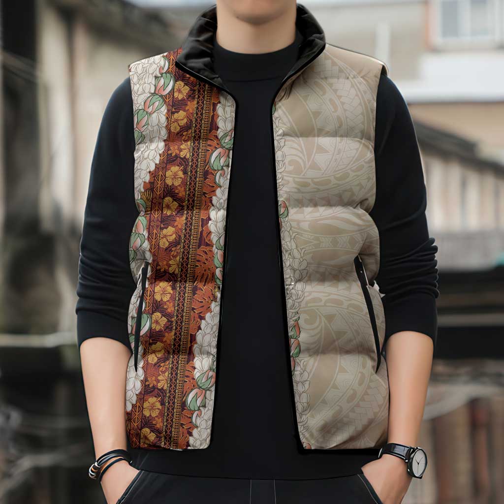 Aloha Hawaii Mikioi Lei Sleeveless Puffer Jacket Cattail Red Tropical Flower Pattern LT14 - Polynesian Pride
