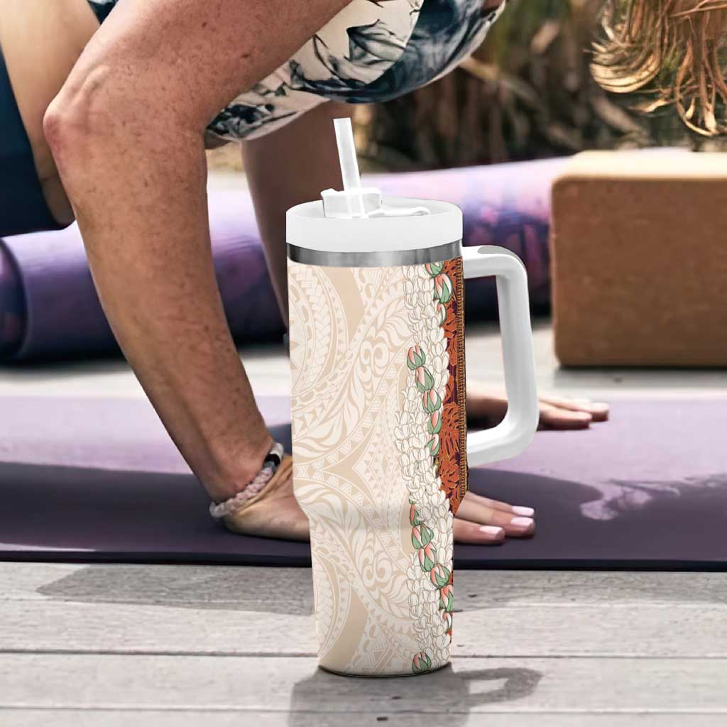 Aloha Hawaii Mikioi Lei Tumbler With Handle Cattail Red Tropical Flower Pattern - Polynesian Pride