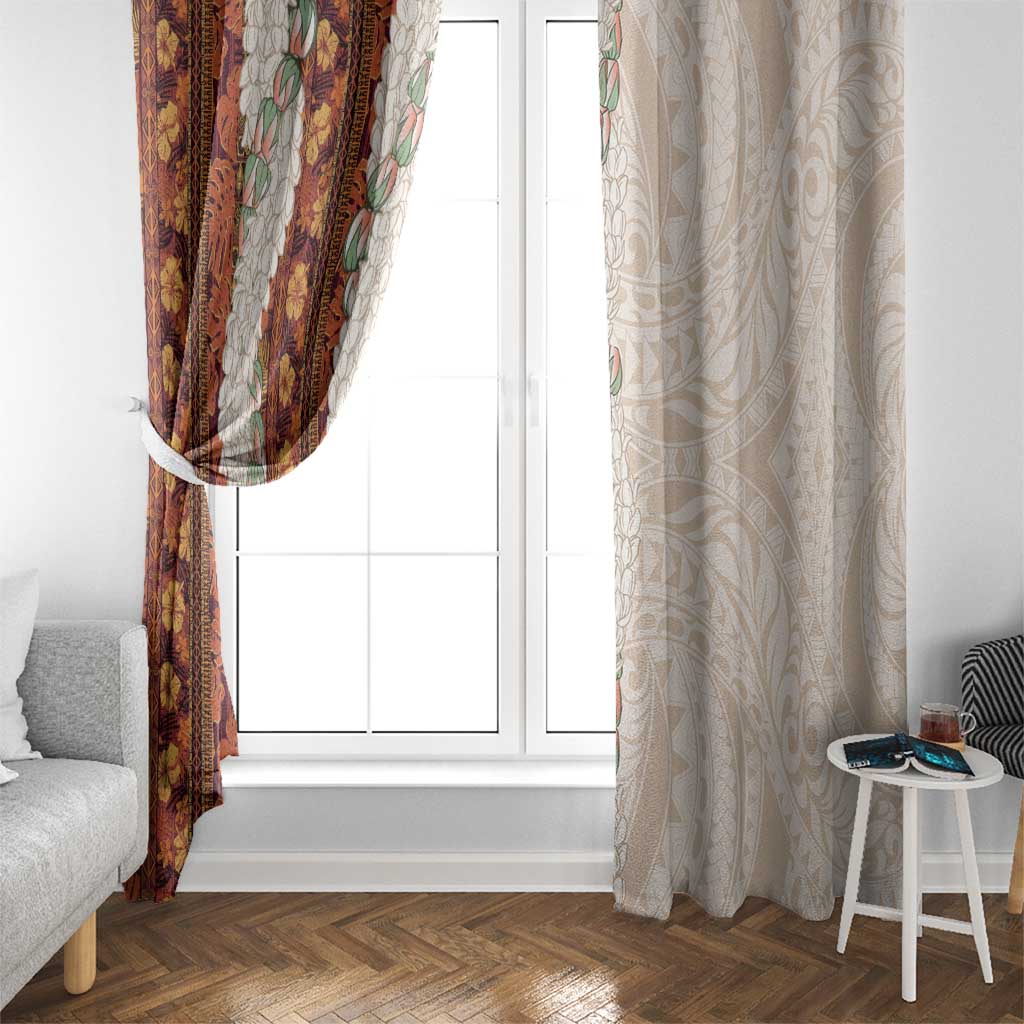 Aloha Hawaii Mikioi Lei Window Curtain Cattail Red Tropical Flower Pattern - Polynesian Pride
