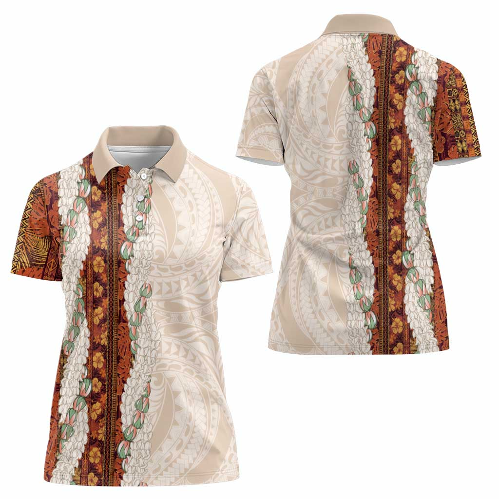 Aloha Hawaii Mikioi Lei Women Polo Shirt Cattail Red Tropical Flower Pattern - Polynesian Pride
