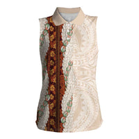 Aloha Hawaii Mikioi Lei Women Sleeveless Polo Shirt Cattail Red Tropical Flower Pattern - Polynesian Pride