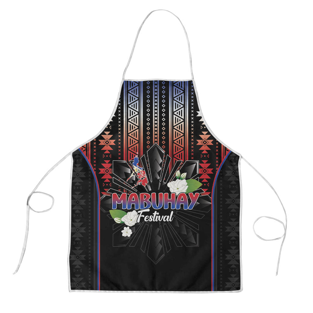 Mabuhay Philippines Festival Apron Filipino Map Sampaguita Igorot Pattern LT14 Black - Polynesian Pride