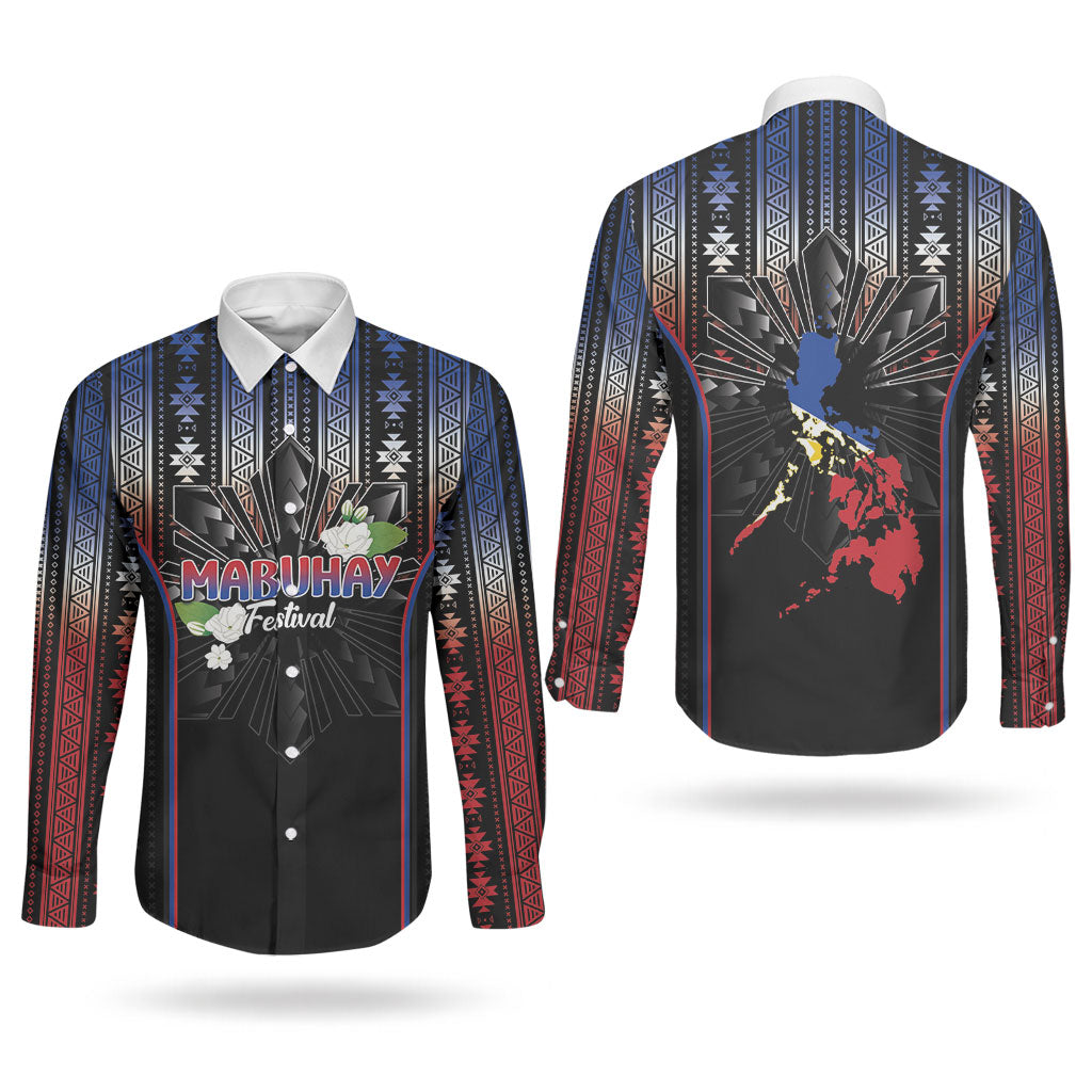 Mabuhay Philippines Festival Couples Matching Summer Maxi Dress and Long Sleeve Button Shirt Filipino Map Sampaguita Igorot Pattern LT14 - Polynesian Pride