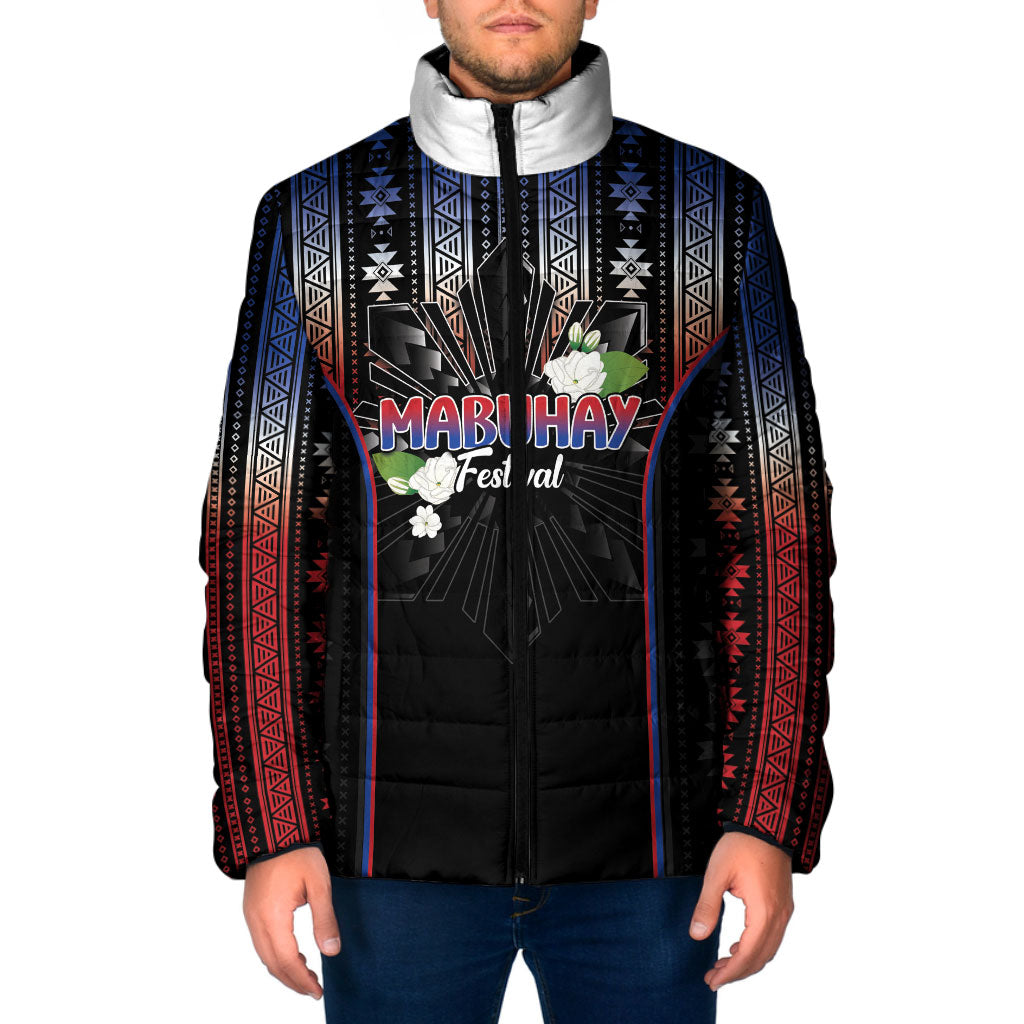 Mabuhay Philippines Festival Padded Jacket Filipino Map Sampaguita Igorot Pattern LT14 Men Black - Polynesian Pride