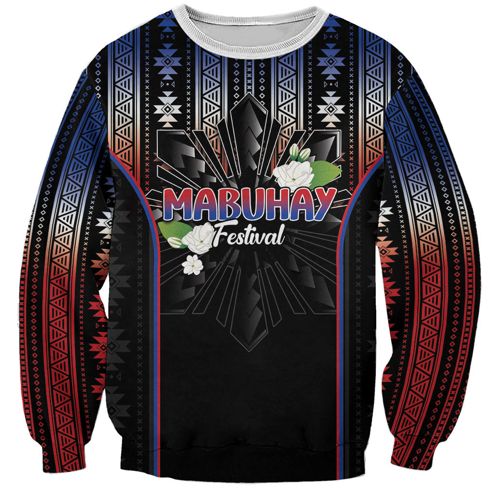 Mabuhay Philippines Festival Sweatshirt Filipino Map Sampaguita Igorot Pattern LT14 Unisex Black - Polynesian Pride