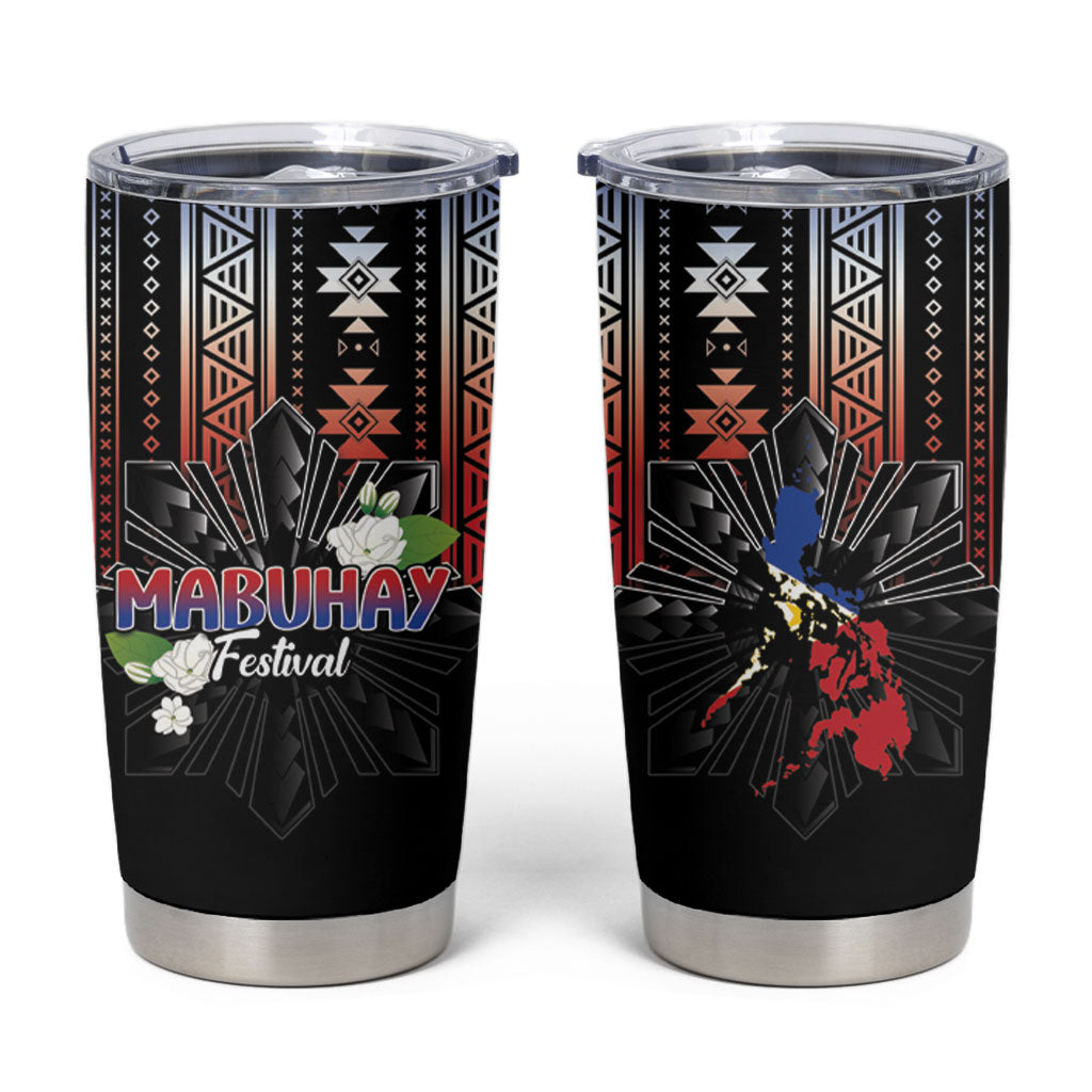 Mabuhay Philippines Festival Tumbler Cup Filipino Map Sampaguita Igorot Pattern LT14 Black - Polynesian Pride