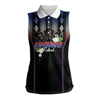 Mabuhay Philippines Festival Women Sleeveless Polo Shirt Filipino Map Sampaguita Igorot Pattern LT14 Female Black - Polynesian Pride