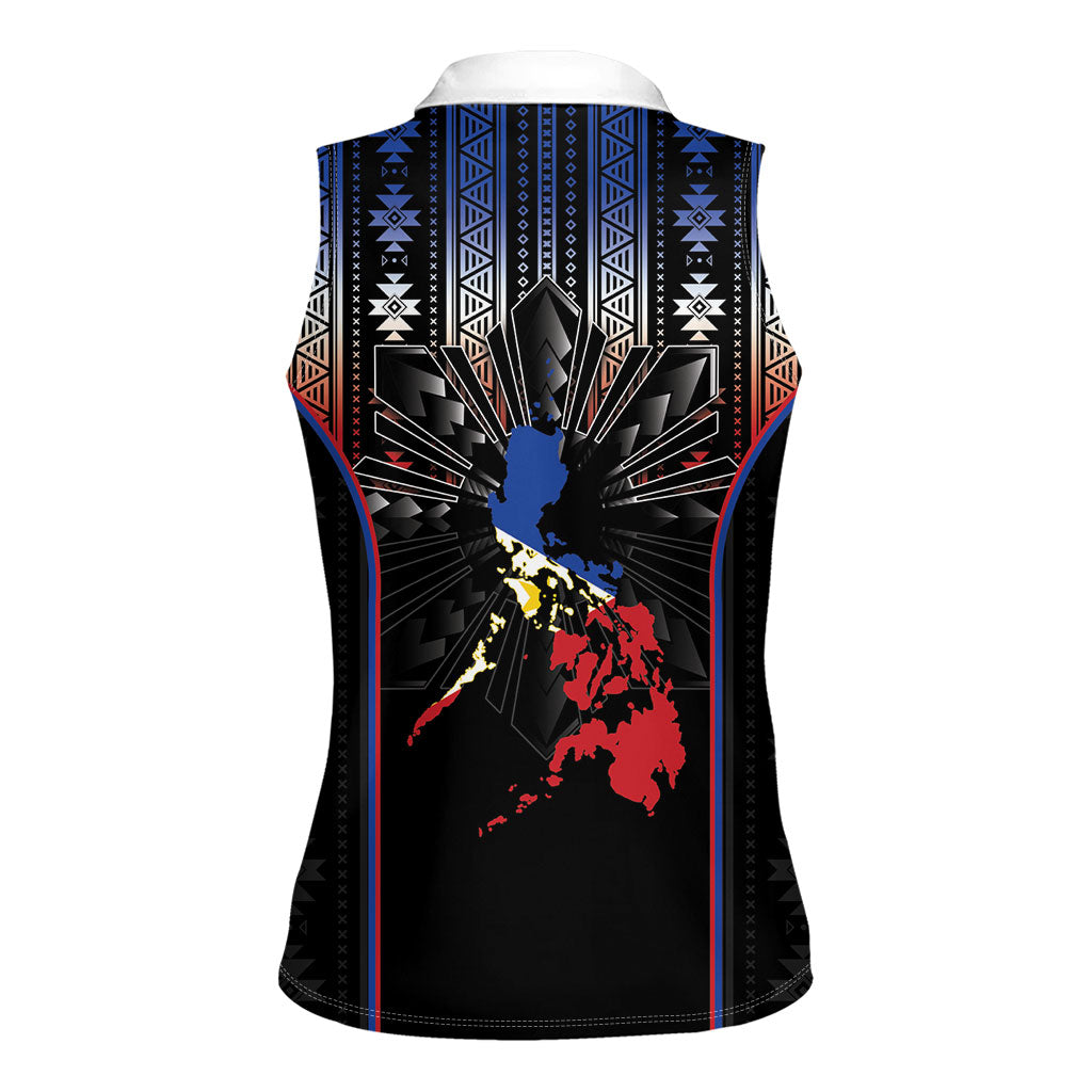 Mabuhay Philippines Festival Women Sleeveless Polo Shirt Filipino Map Sampaguita Igorot Pattern LT14 - Polynesian Pride