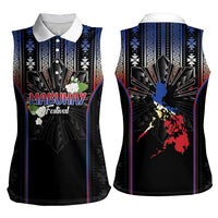 Mabuhay Philippines Festival Women Sleeveless Polo Shirt Filipino Map Sampaguita Igorot Pattern LT14 - Polynesian Pride