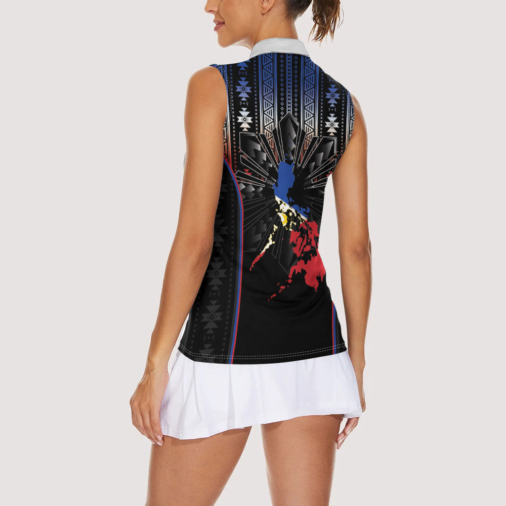 Mabuhay Philippines Festival Women Sleeveless Polo Shirt Filipino Map Sampaguita Igorot Pattern LT14 - Polynesian Pride