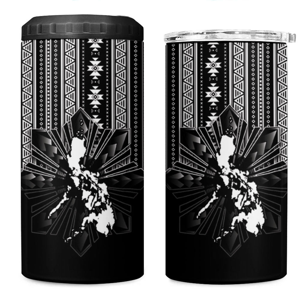 Mabuhay Philippines Festival 4 in 1 Can Cooler Tumbler Filipino Map Black White Igorot Pattern LT14 One Size: 16 oz Black - Polynesian Pride