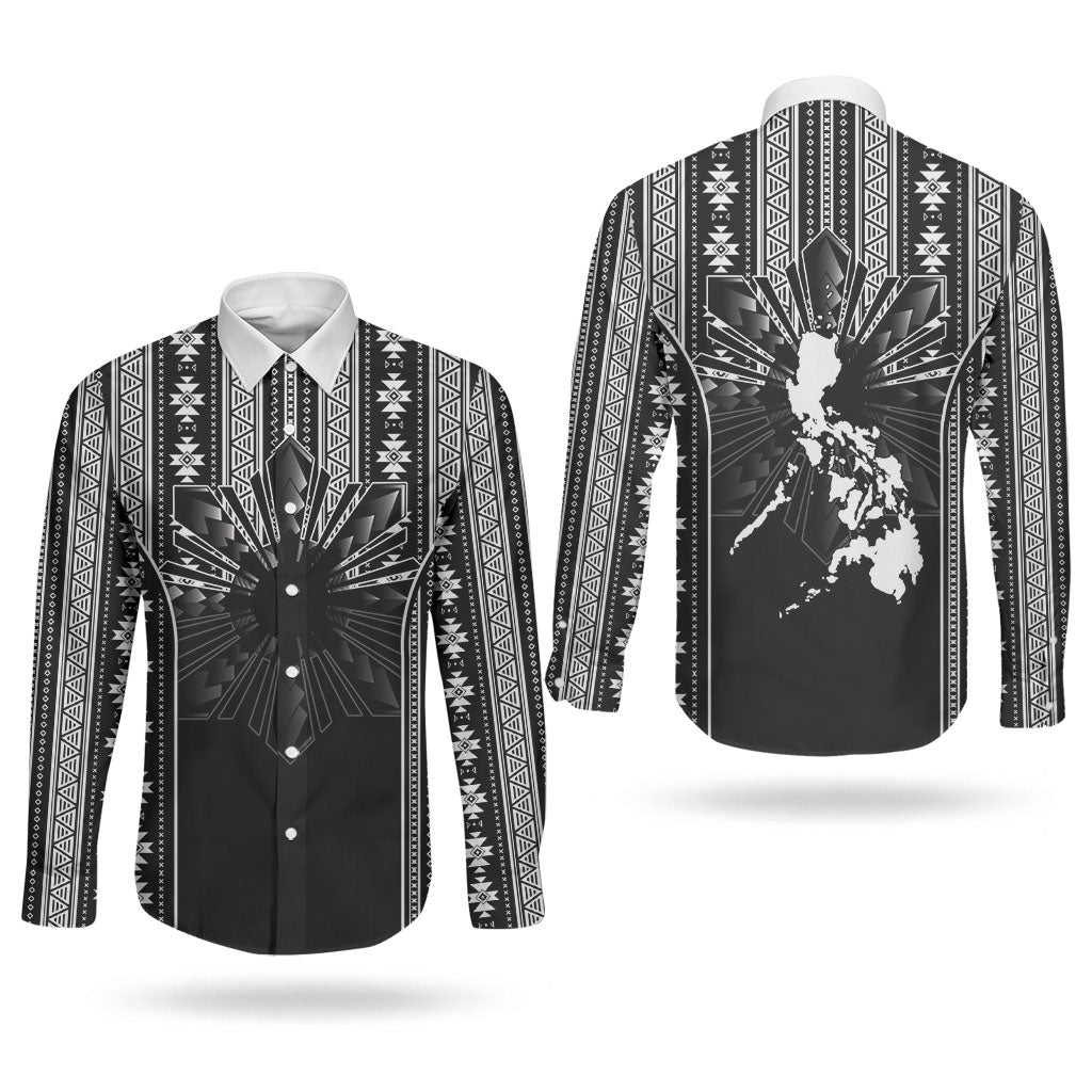 Mabuhay Philippines Festival Couples Matching Mermaid Dress and Long Sleeve Button Shirt Filipino Map Black White Igorot Pattern LT14 - Polynesian Pride