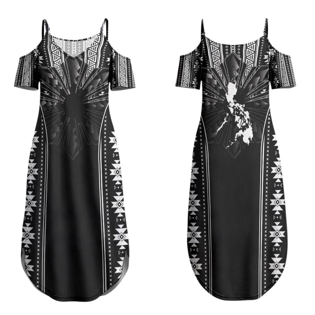 Mabuhay Philippines Festival Couples Matching Summer Maxi Dress and Hawaiian Shirt Filipino Map Black White Igorot Pattern LT14 - Polynesian Pride