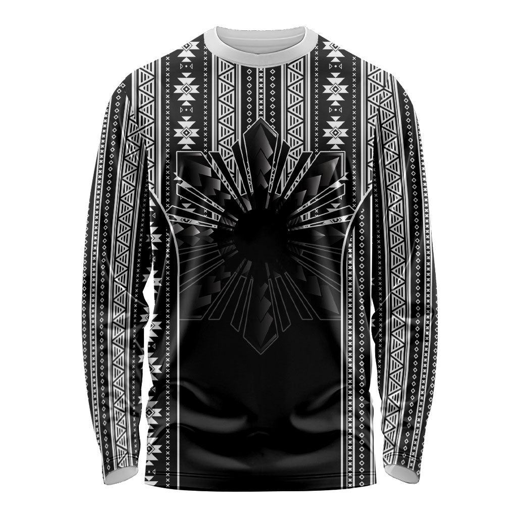 Mabuhay Philippines Festival Long Sleeve Shirt Filipino Map Black White Igorot Pattern