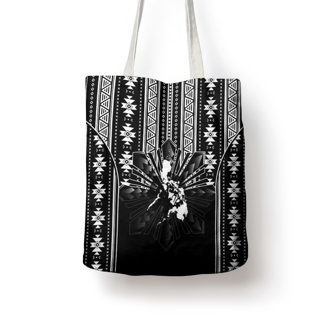 Mabuhay Philippines Festival Tote Bag Filipino Map Black White Igorot Pattern LT14 - Polynesian Pride