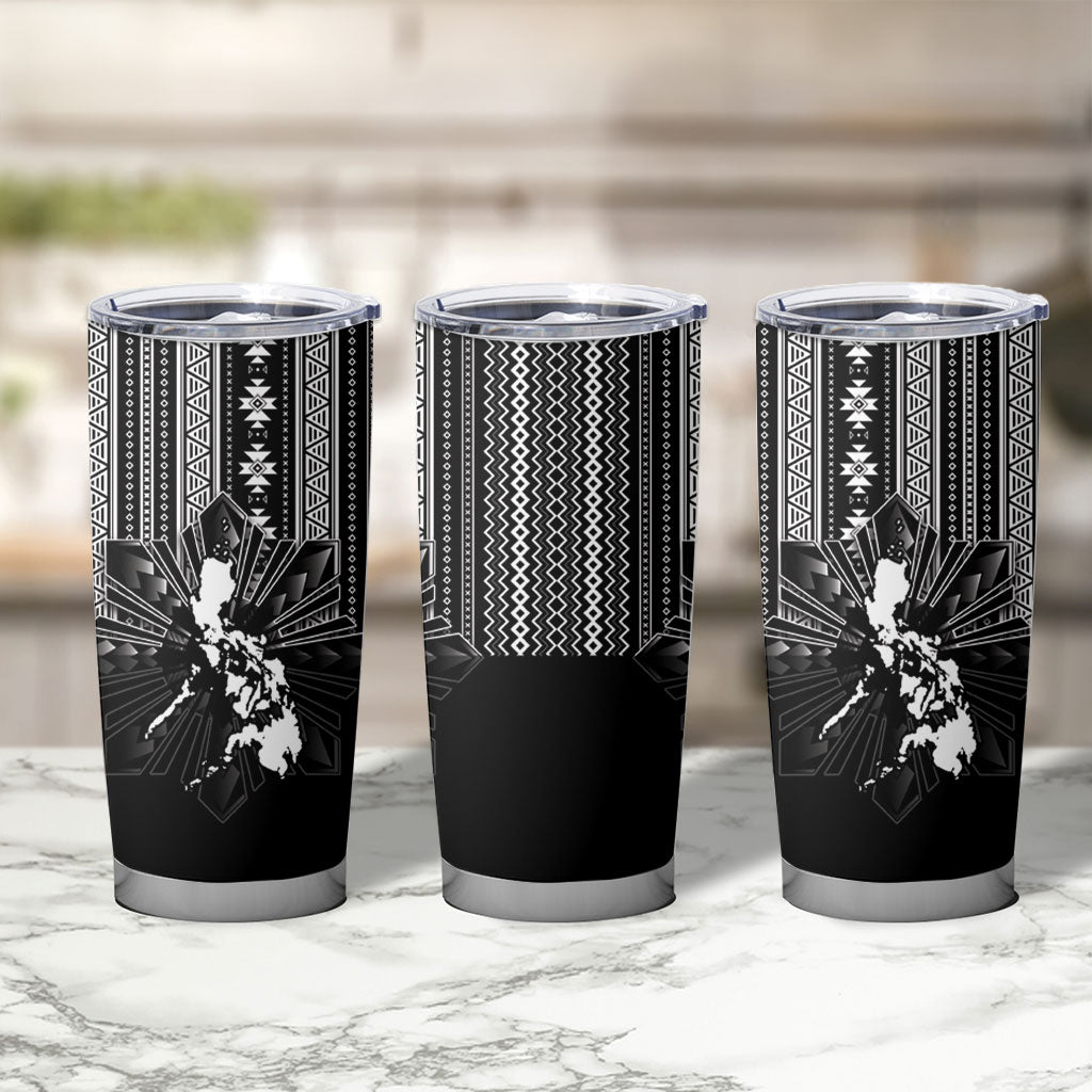 Mabuhay Philippines Festival Tumbler Cup Filipino Map Black White Igorot Pattern LT14 - Polynesian Pride