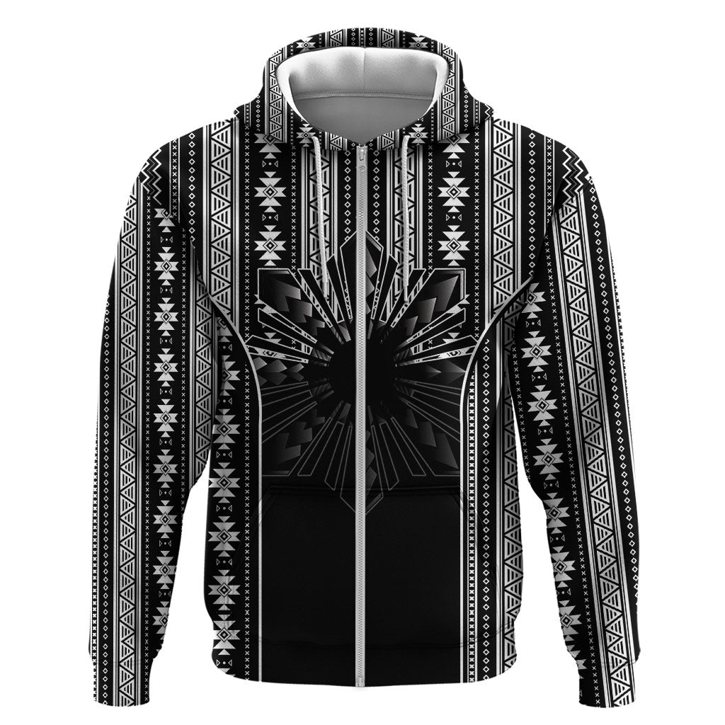Mabuhay Philippines Festival Zip Hoodie Filipino Map Black White Igorot Pattern LT14 Zip Hoodie Black - Polynesian Pride