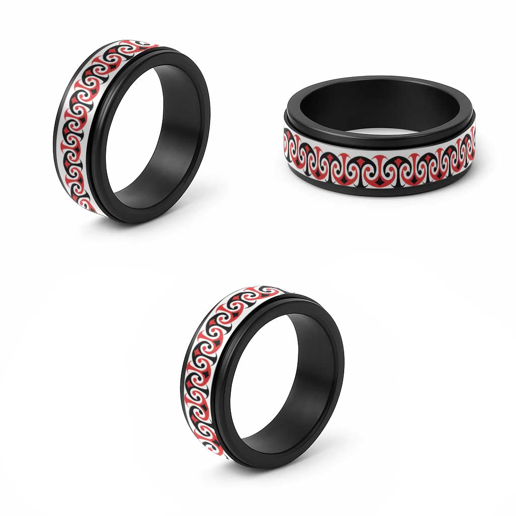 New Zealand Ngutu Kaka Kowhaiwhai Motif Spinner Ring - Polynesian Pride