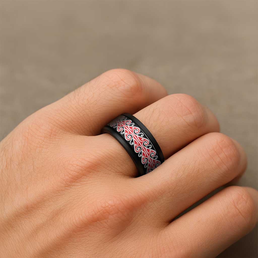 New Zealand Ngaru Kowhaiwhai Motif Spinner Ring - Polynesian Pride