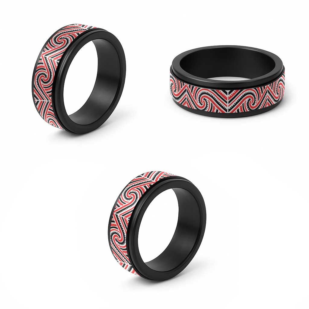 New Zealand Maori Maui Koru Kowhaiwhai Motif Spinner Ring - Polynesian Pride