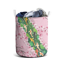 Koi Fish Sakura Japan Laundry Basket Eternal Flow Cherry Blossom Seigaiha Pattern