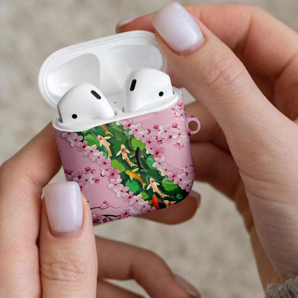 Koi Fish Sakura Japan AirPods Case Eternal Flow Cherry Blossom Seigaiha Pattern