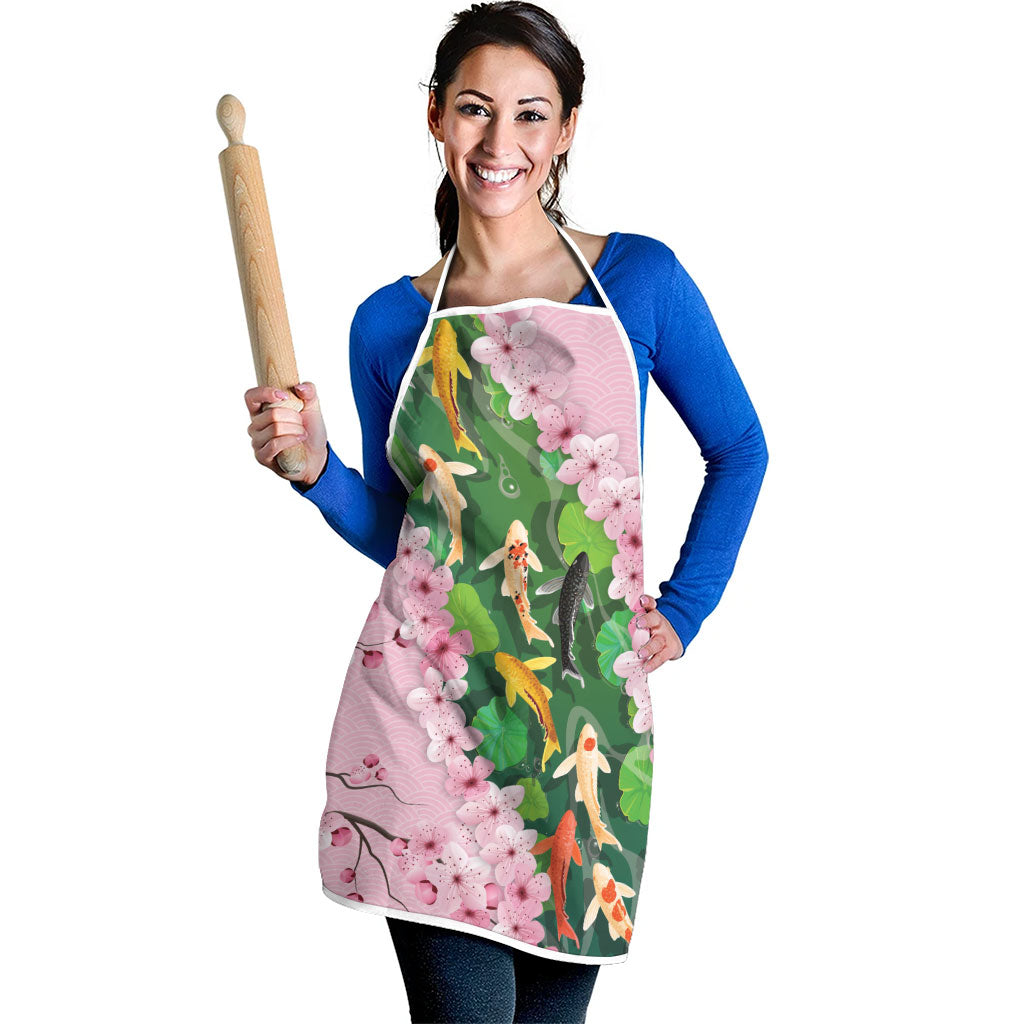 Koi Fish Sakura Japan Apron Eternal Flow Cherry Blossom Seigaiha Pattern