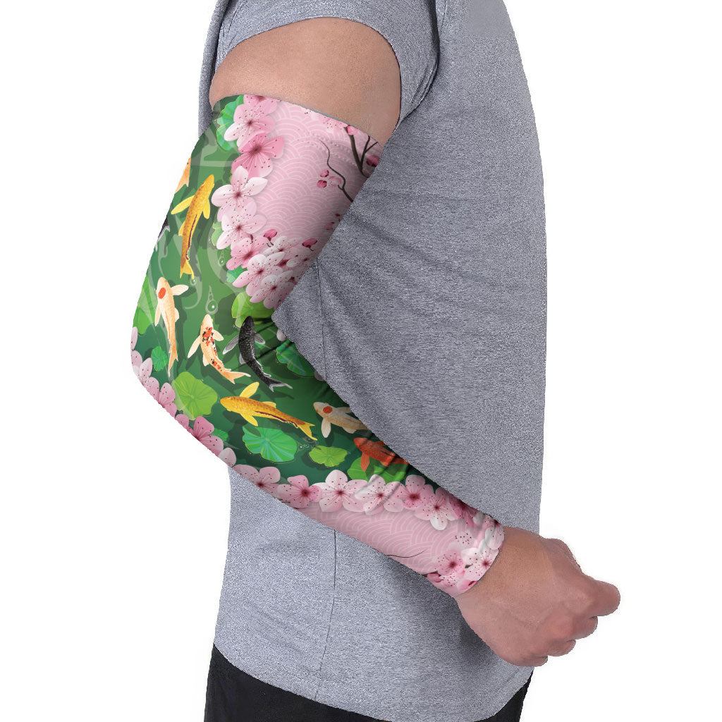 Koi Fish Sakura Japan Arm Sleeves Eternal Flow Cherry Blossom Seigaiha Pattern