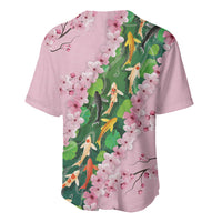Koi Fish Sakura Japan Baseball Jersey Eternal Flow Cherry Blossom Seigaiha Pattern