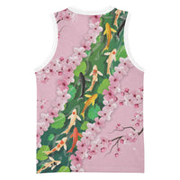 Koi Fish Sakura Japan Basketball Jersey Eternal Flow Cherry Blossom Seigaiha Pattern