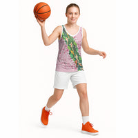 Koi Fish Sakura Japan Basketball Jersey Eternal Flow Cherry Blossom Seigaiha Pattern