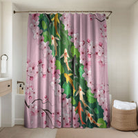 Koi Fish Sakura Japan Bathroom Set Eternal Flow Cherry Blossom Seigaiha Pattern