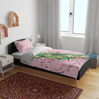 Koi Fish Sakura Japan Bedding Set Eternal Flow Cherry Blossom Seigaiha Pattern