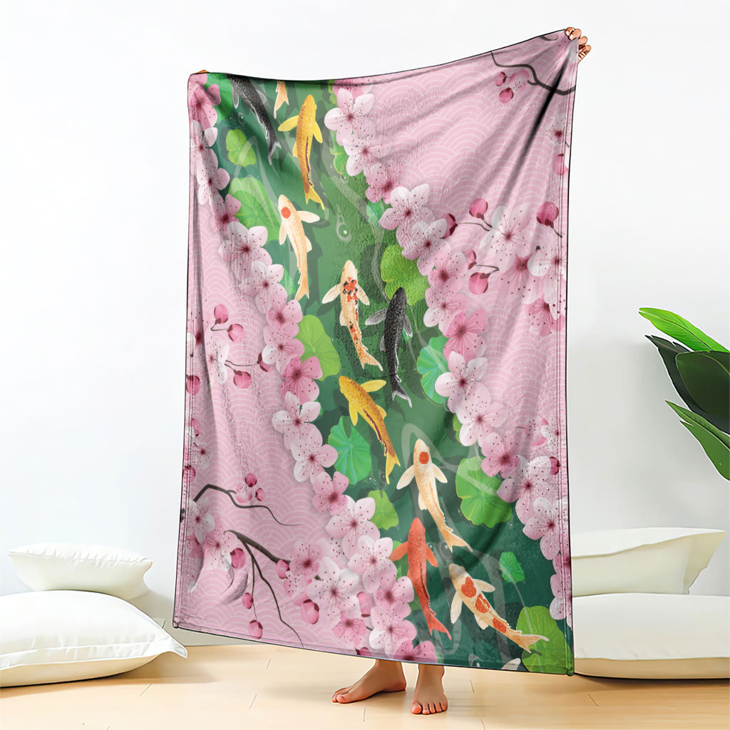 Koi Fish Sakura Japan Blanket Eternal Flow Cherry Blossom Seigaiha Pattern