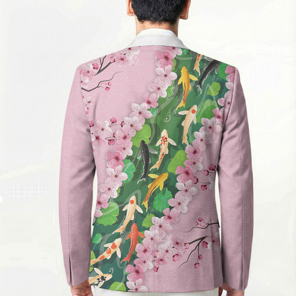 Koi Fish Sakura Japan Blazer Eternal Flow Cherry Blossom Seigaiha Pattern
