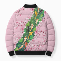 Koi Fish Sakura Japan Bomber Puffer Jacket Eternal Flow Cherry Blossom Seigaiha Pattern