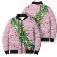 Koi Fish Sakura Japan Bomber Puffer Jacket Eternal Flow Cherry Blossom Seigaiha Pattern