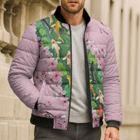 Koi Fish Sakura Japan Bomber Puffer Jacket Eternal Flow Cherry Blossom Seigaiha Pattern