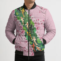 Koi Fish Sakura Japan Bomber Puffer Jacket Eternal Flow Cherry Blossom Seigaiha Pattern