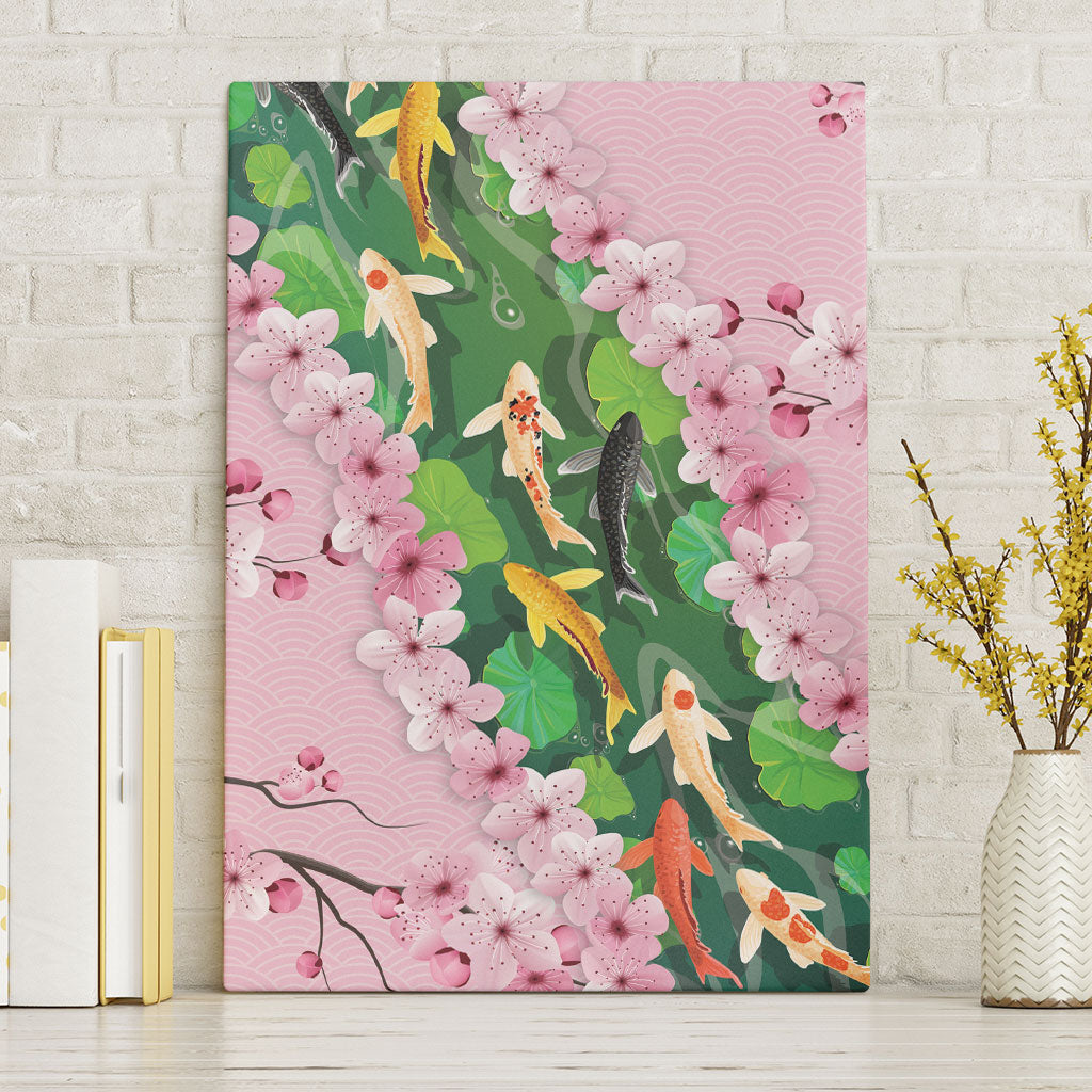 Koi Fish Sakura Japan Canvas Wall Art Eternal Flow Cherry Blossom Seigaiha Pattern