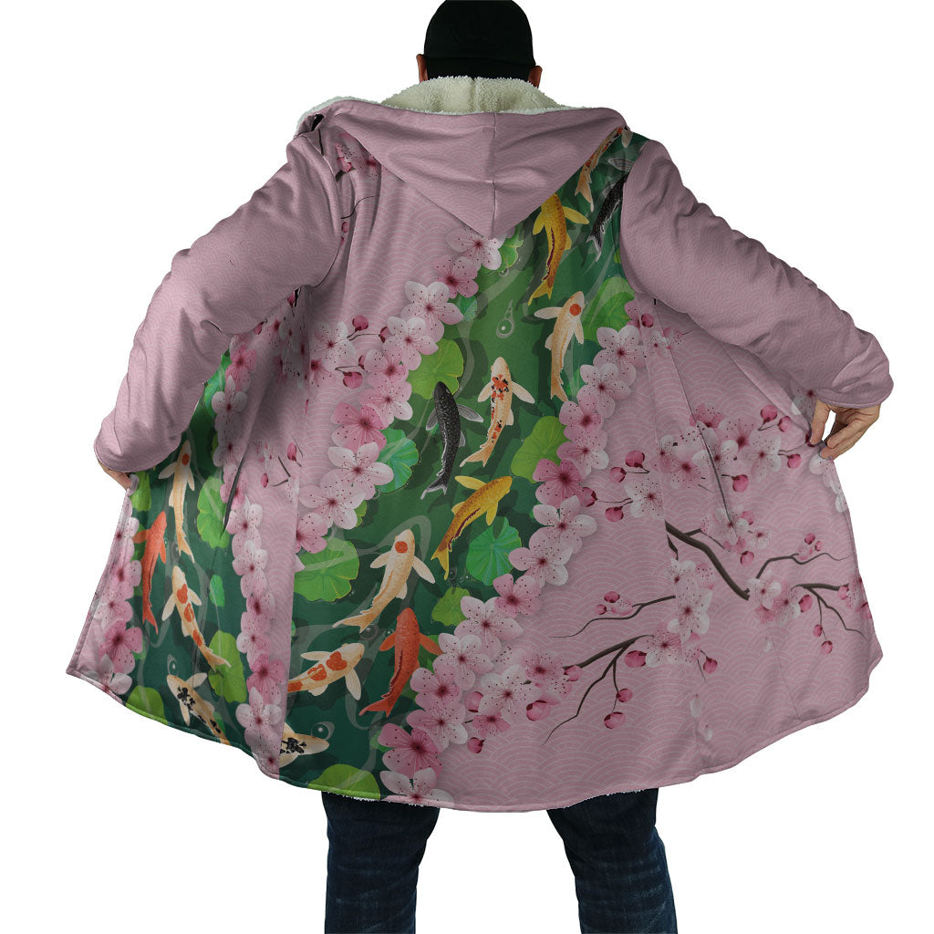 Koi Fish Sakura Japan Cloak Eternal Flow Cherry Blossom Seigaiha Pattern