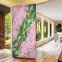 Koi Fish Sakura Japan Door Cover Eternal Flow Cherry Blossom Seigaiha Pattern