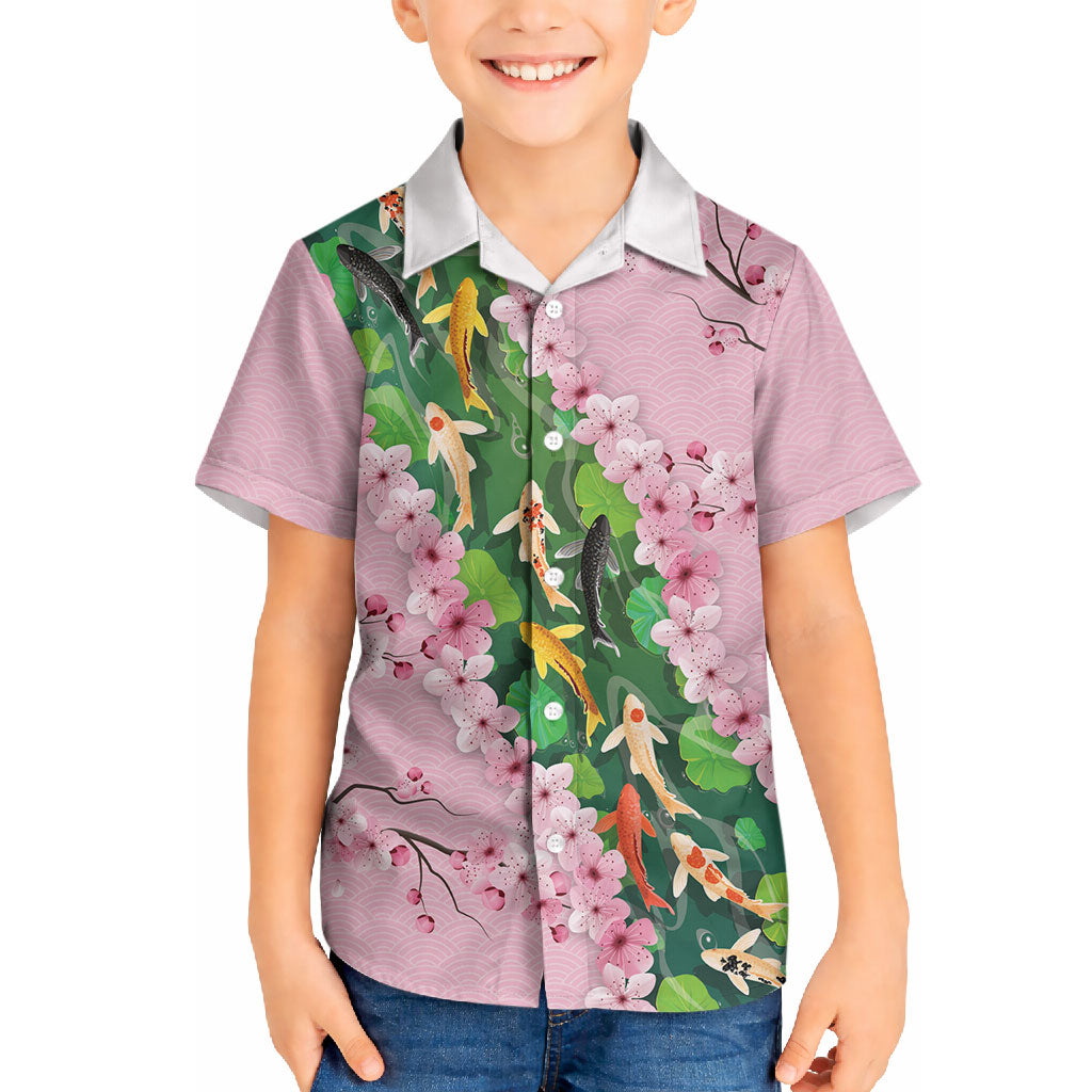Koi Fish Sakura Japan Hawaiian Shirt Eternal Flow Cherry Blossom Seigaiha Pattern