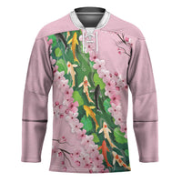 Koi Fish Sakura Japan Hockey Jersey Eternal Flow Cherry Blossom Seigaiha Pattern