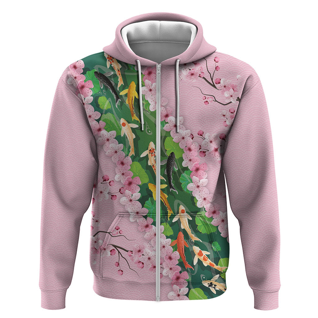 Koi Fish Sakura Japan Hoodie Eternal Flow Cherry Blossom Seigaiha Pattern